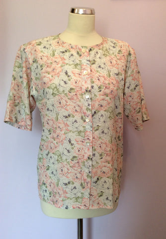 Vintage Jaeger Pale Pink, Blue & Green Floral Print Blouse & Skirt Size 10 - Whispers Dress Agency - Womens Vintage - 2