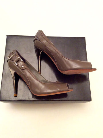 Brand New Karen Millen Taupe Peeptoe Leather Heels Size 4/37 - Whispers Dress Agency - Sold - 2