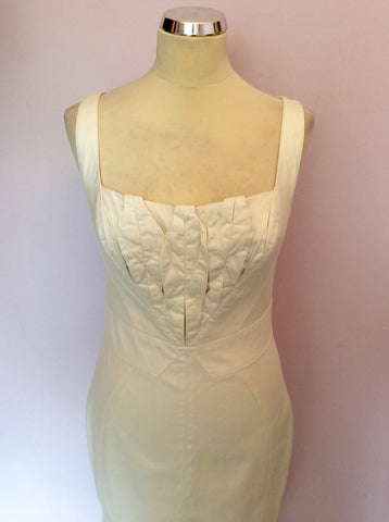 KAREN MILLEN WHITE PLEATED TRIM PENCIL DRESS SIZE 12 - Whispers Dress Agency - Sold - 2