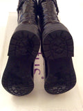 LOTUS BLACK PATENT BUCKLE TRIM KNEE LENGTH BOOTS SIZE 4/37 - Whispers Dress Agency - Womens Boots - 7