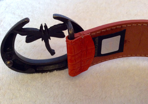 Just Cavalli Orange Croc Leather Dragonfly Buckle Belt Size L - Whispers Dress Agency - Sold - 2