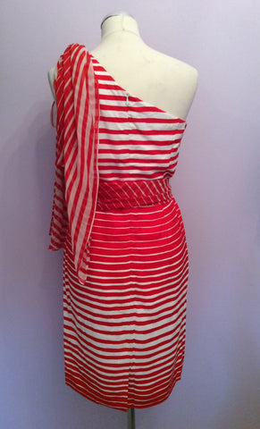 Louis Ferraud Red & White Stripe One Shoulder Dress Size 10 - Whispers Dress Agency - Sold - 4