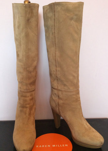 Karen Millen Camel Suede Knee Length Boots Size 7/40 - Whispers Dress Agency - Womens Boots - 1