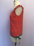 FRENCH CONNECTION CORAL & TURQOUISE TRIM BEADED TOP SIZE 10 - Whispers Dress Agency - Womens Tops - 3