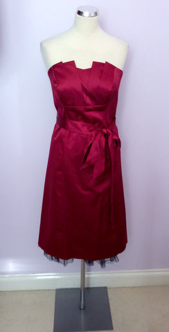 Principles Deep Red Satin Strapless Dress Size 16 - Whispers Dress Agency - Womens Dresses - 1