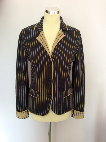BETTY BARCLAY DARK BLUE & BEIGE PINSTRIPE KNIT JACKET SIZE 10/12 - Whispers Dress Agency - Womens Coats & Jackets - 1