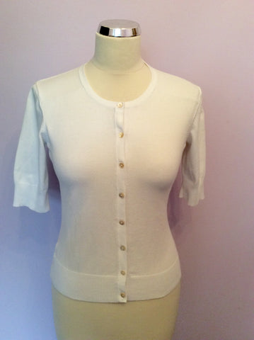 Laura Ashley White Short Sleeve Cardigan Size 10 - Whispers Dress Agency - Womens Knitwear - 1