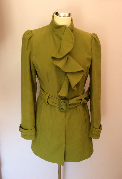 Red Herring Olive Green Frill Front Belted Jacket Size 12 - Whispers Dress Agency - Womens Coats & Jackets - 1