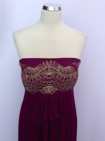MONSOON MAGENTA WITH GOLD TRIM SILK DRESS SIZE 16 - Whispers Dress Agency - Womens Dresses - 2