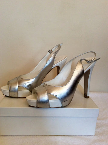 Jane Shilton Silver & White Leather Slingback Peeptoe Heels Size 7/40 - Whispers Dress Agency - Womens Heels - 2
