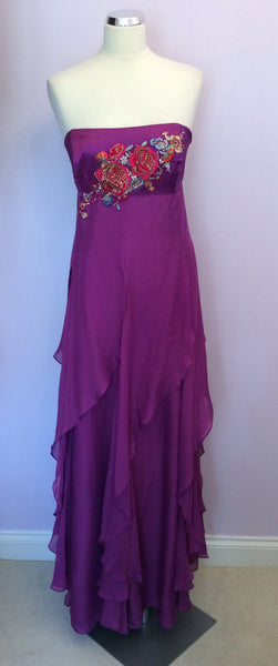 Monsoon Purple Silk Strapless Maxi Dress Size 18 - Whispers Dress Agency - Sold - 1