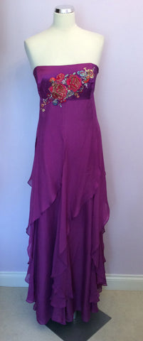 Monsoon Purple Silk Strapless Maxi Dress Size 18 - Whispers Dress Agency - Sold - 1