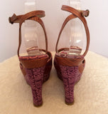 Just Cavalli Pink & Purple Logo Print & Tan Leather Wedge Sandals Size 7/40 - Whispers Dress Agency - Sold - 5