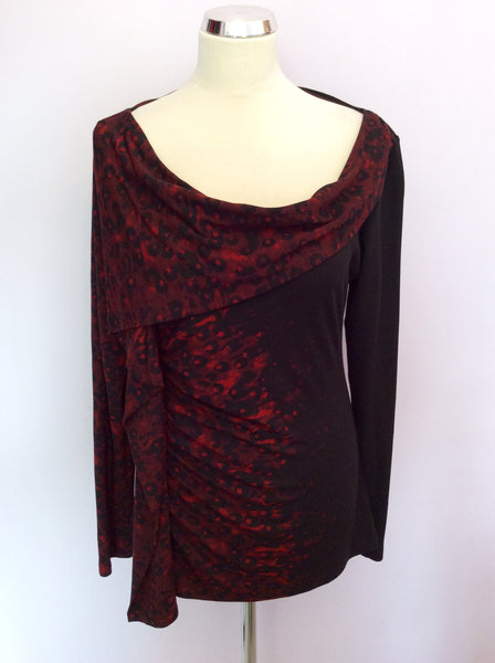 Isabel De Pedro Black & Red Print Draped Long Sleeve Top Size 16 - Whispers Dress Agency - Sold - 1
