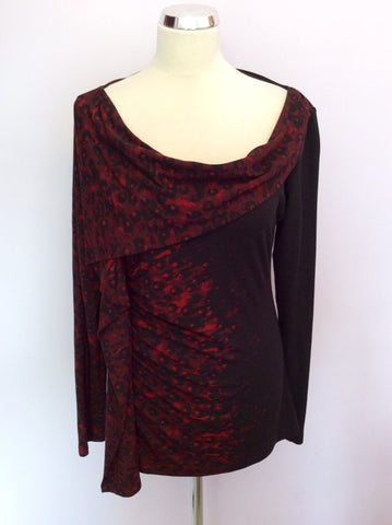 Isabel De Pedro Black & Red Print Draped Long Sleeve Top Size 16 - Whispers Dress Agency - Sold - 1