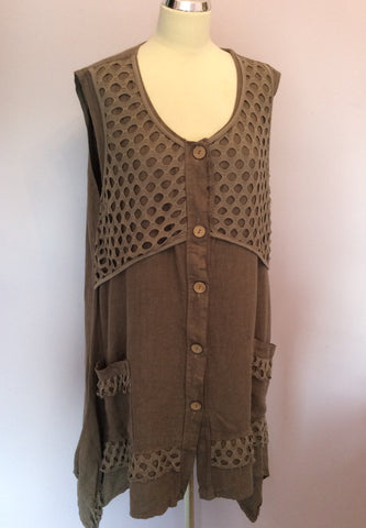 SARAH SANTOS LIGHT BROWN LINEN TUNIC TOP/MINI DRESS SIZE L - Whispers Dress Agency - Womens Tops - 1