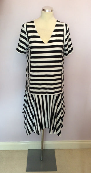 MARKS & SPENCER BLACK & WHITE STRIPED DRESS SIZE 14 - Whispers Dress Agency - Womens Dresses - 1