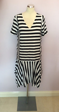 MARKS & SPENCER BLACK & WHITE STRIPED DRESS SIZE 14 - Whispers Dress Agency - Womens Dresses - 1
