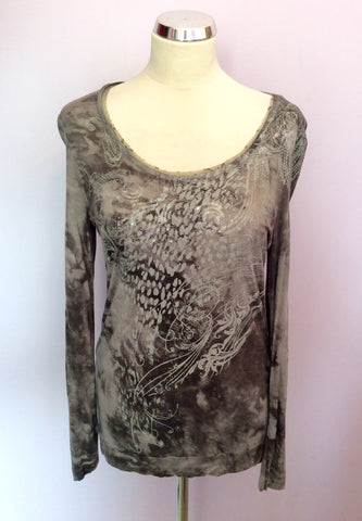 Oui Grey Print & Sequin Trim Long Sleeve Top Size 14 - Whispers Dress Agency - Womens Tops - 1