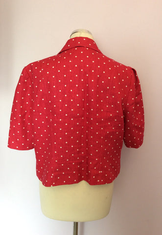 Jaeger Fushia Pink & White Spot Linen Short Sleeve Jacket Size 16 - Whispers Dress Agency - Womens Suits & Tailoring - 2