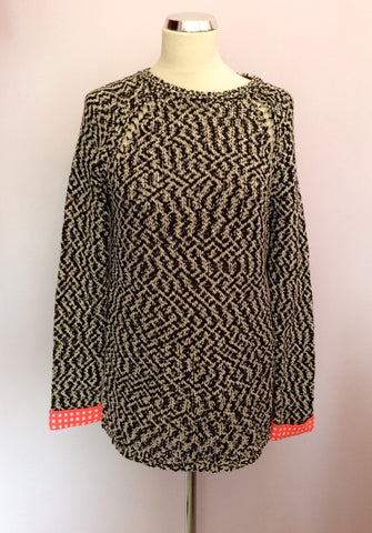 Oui Black & White Knit Jumper With Neon Pink & White Cuffs Size 14 - Whispers Dress Agency - Womens Knitwear - 2