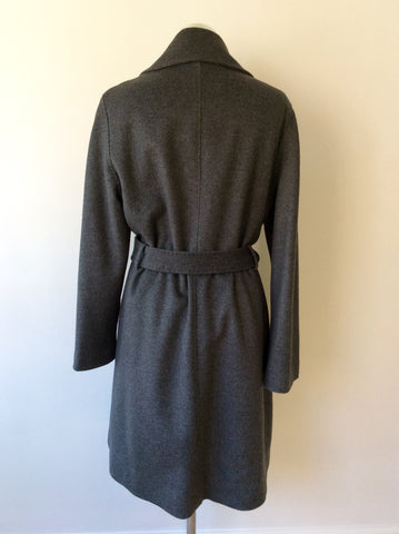 JAEGER GREY WOOL & CASHMERE DOUBLE BREASTED BELTED KNEE LENGTH COAT SIZE 12 - Whispers Dress Agency - Sold - 6