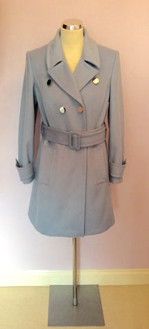 Per Una Light Blue Belted Knee Length Coat Size 12 - Whispers Dress Agency - Sold - 1
