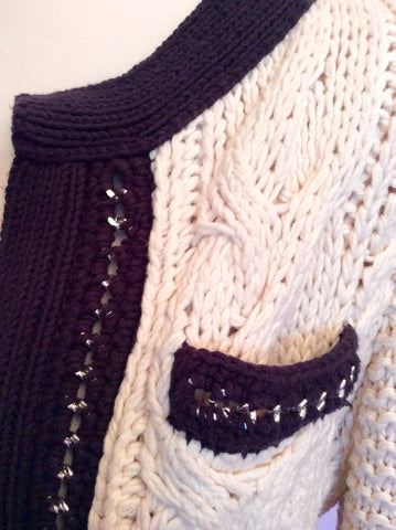 Whistles Cream & Navy Blue Trim Cardigan Size S/M - Whispers Dress Agency - Sold - 3