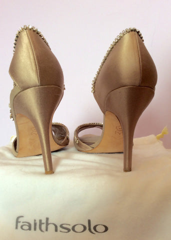 Faith Solo Taupe Satin And Diamanté Peeptoe Heels Size 7/40 - Whispers Dress Agency - Womens Heels - 4