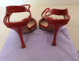 Jimmy Choo Red Leather & Beige Canvas Strappy Heels Size 5/38 - Whispers Dress Agency - Sold - 5