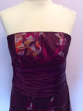 Monsoon Dark Purple Floral Print Net Overlay Strapless Dress Size 12 - Whispers Dress Agency - Womens Dresses - 2