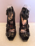 Carvela Black Patent Leather Buckle Trim Peeptoe Heels Size 4/37 - Whispers Dress Agency - Sold - 2