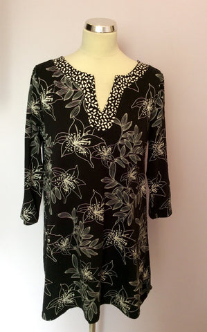 Laura Ashley Black & White Floral Print Long Top Size 16 - Whispers Dress Agency - Womens Tops - 1