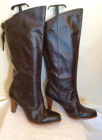 French Connection Dark Brown Leather Boots Size 6/39 - Whispers Dress Agency - Sold - 1