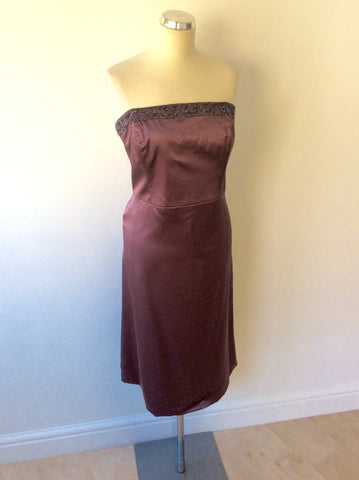 MONSOON DUSKY ROSE SILK BEADED STRAPLESS DRESS SIZE 16 - Whispers Dress Agency - Womens Dresses - 1