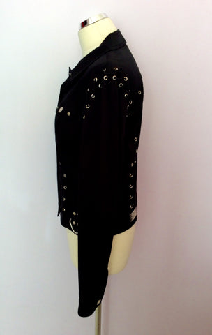 ROCCOBAROCCO JEANS BLACK & SILVER TRIM COTTON JACKET SIZE 46 UK 14 - Whispers Dress Agency - Womens Coats & Jackets - 2