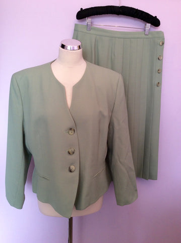 Jacques Vert Light Green Skirt & Jacket Suit Size 18 Fit UK 16 - Whispers Dress Agency - Womens Suits & Tailoring - 1