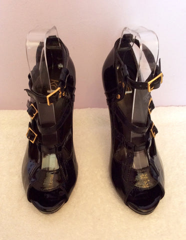 Kurt Geiger Black Patent Peeptoe Buckle Straps Heels Size 5/38 - Whispers Dress Agency - Sold - 2