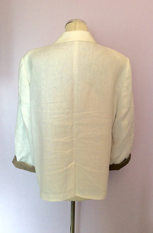 Jaeger White Linen & Taupe Trim Jacket Size 16 - Whispers Dress Agency - Sold - 2