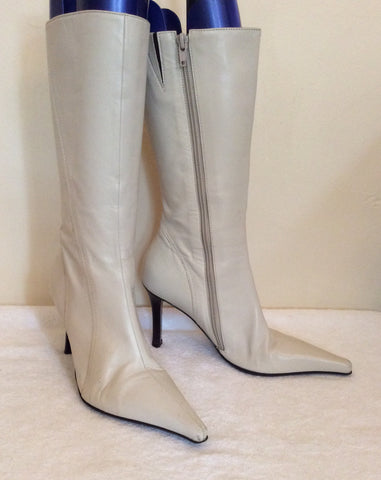 Jane Shilton Ivory Leather Calf Length Boots Size 3.5/36 - Whispers Dress Agency - Womens Boots - 1