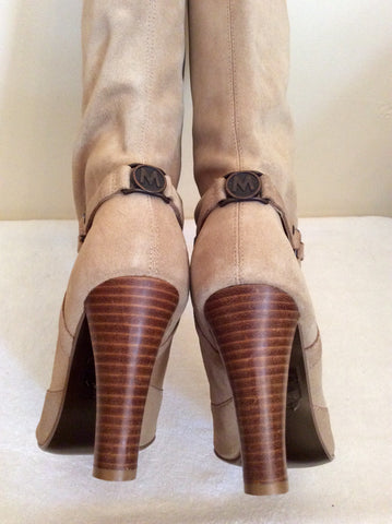Brand New Morgan Beige Suede Studded Trim Heels Size 7.5/41 - Whispers Dress Agency - Womens Boots - 4
