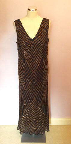 Jacques Vert Black Silk Bronze Beaded & Sequinned Evening Dress & Wrap Size 16 - Whispers Dress Agency - Womens Dresses - 3