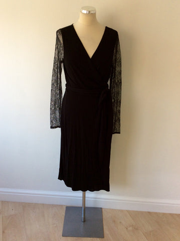 COAST BLACK LACE TRIM WRAP DRESS SIZE 16 - Whispers Dress Agency - Sold - 1