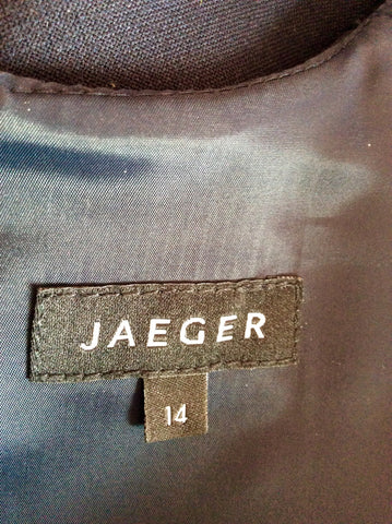 JAEGER DARK BLUE & BLACK TRIM PENCIL DRESS SIZE 14 - Whispers Dress Agency - Womens Dresses - 4