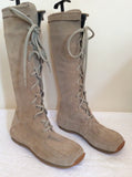 RIZZO BEIGE SUEDE KNEE LENGTH LACE UP FLAT BOOTS SIZE 6/39 - Whispers Dress Agency - Womens Boots - 2