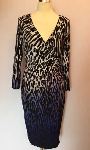 COAST BLACK,IVORY & PURPLE PRINT WRAP DRESS SIZE 8 - Whispers Dress Agency - Womens Dresses - 2