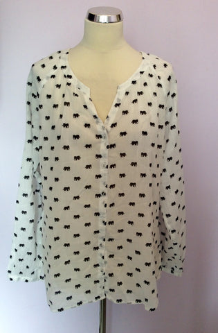 Laura Ashley White With Black Elephant Print Blouse Size 16 - Whispers Dress Agency - Sold - 1