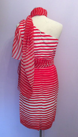 Louis Ferraud Red & White Stripe One Shoulder Dress Size 10 - Whispers Dress Agency - Sold - 2