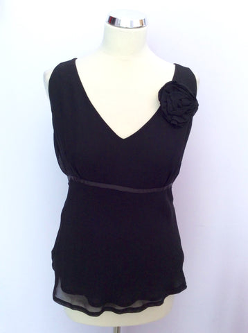 COAST BLACK FLOWER CORSAGE TRIM V NECK TOP SIZE 12 - Whispers Dress Agency - Womens Tops - 1