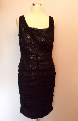 Brand New Frank Lyman Black Sequinned Net Overlay Cocktail Dress Size 14 - Whispers Dress Agency - Sold - 1